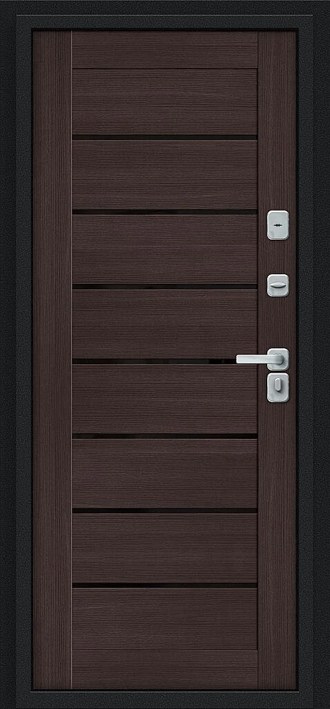 Входная дверь Thermo Техно Д2/BChrome Букле черное/Wenge Melinga BR6214 внутренняя сторона
